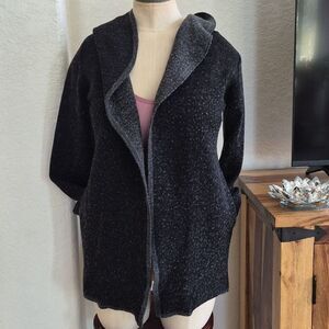 Blanc Noir Black and Gray Hooded Wool Blend Cardigan